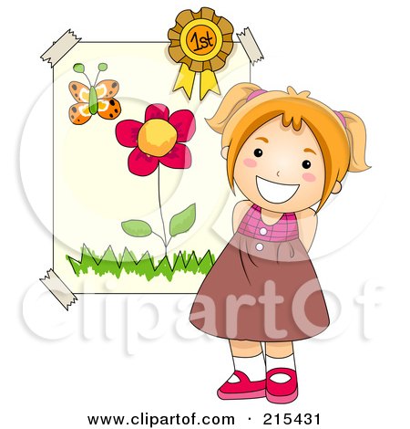 Royalty-Free (RF) Clipart Illustration of a Little School Girl Standing By Her First Place Art by BNP Design Studio
