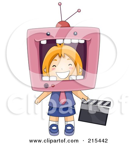 Royalty-Free (RF) Clipart Illustration of a Little School Girl With Her Head In A TV by BNP Design Studio