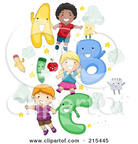 Royalty-Free (RF) Clipart Illustration of Diverse School Kids With Letters by BNP Design Studio