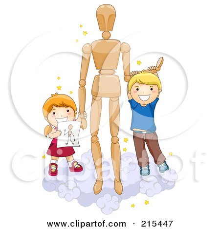 Royalty-Free (RF) Clipart Illustration of Two School Kids On A Cloud With An Art Dummy by BNP Design Studio