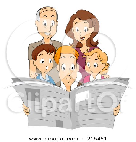 Royalty-Free (RF) Clipart Illustration of a Family Reading A Newspaper Together by BNP Design Studio