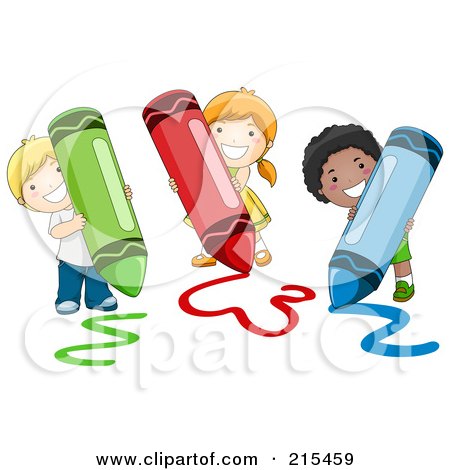 Royalty-Free (RF) Clipart Illustration of Diverse School Kids Coloring With Crayons by BNP Design Studio