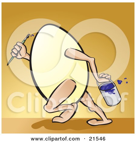 Clipart Illustration of a Plain White Egg Running With A Paintbrush And Bucket Of Paint by Paulo Resende