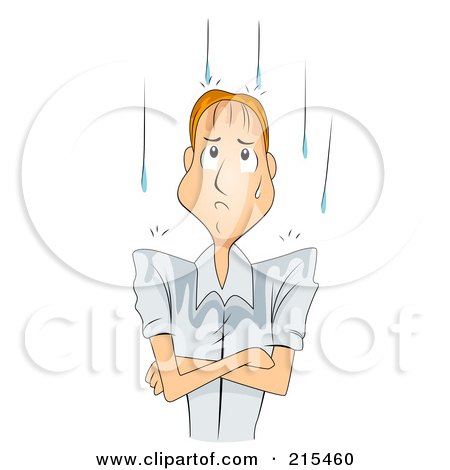Royalty-Free (RF) Clipart Illustration of a Grumpy Man Standing In The Rain by BNP Design Studio