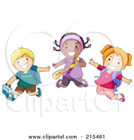 Royalty-Free (RF) Clipart Illustration of Diverse School Kids Jumping by BNP Design Studio