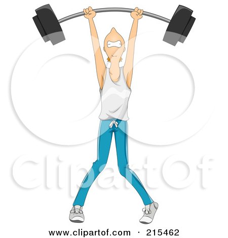 Royalty-Free (RF) Clipart Illustration of a Skinny Man Lifting A Heavy Barbell Above His Head by BNP Design Studio