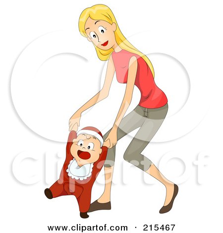 Royalty-Free (RF) Clipart Illustration of a Young Mother Helping Her Baby Walk by BNP Design Studio