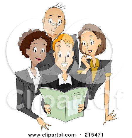 Royalty-Free (RF) Clipart Illustration of a Group Of Publishers Reading A Magazine Together by BNP Design Studio