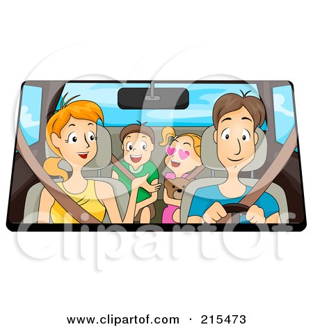 Royalty-Free (RF) Clipart Illustration of a Happy Family Driving In Their Car by BNP Design Studio