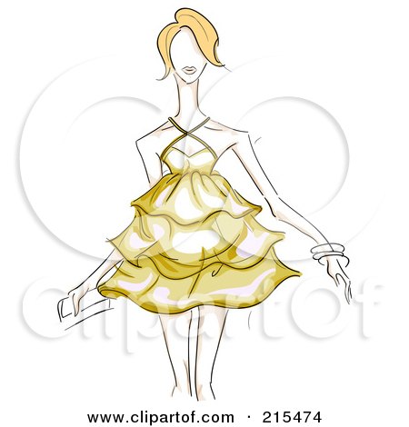 Royalty-Free (RF) Clipart Illustration of a Sketched Woman Modeling A Yellow Maternity Dress by BNP Design Studio