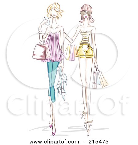 Royalty-Free (RF) Clipart Illustration of Two Sketched Women Walking And Shopping by BNP Design Studio