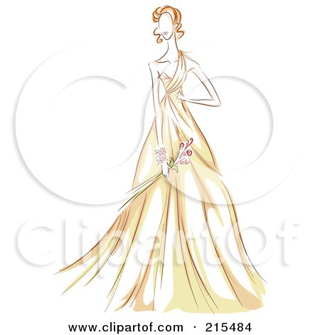 Royalty-Free (RF) Clipart Illustration of a Sketched Woman Modeling A Beautiful Yellow Gown by BNP Design Studio