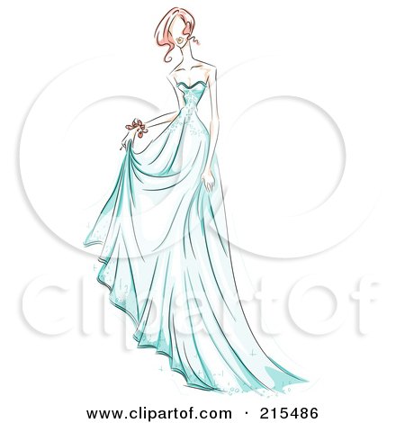 Royalty-Free (RF) Clipart Illustration of a Sketched Woman Modeling A Beautiful Blue Gown by BNP Design Studio