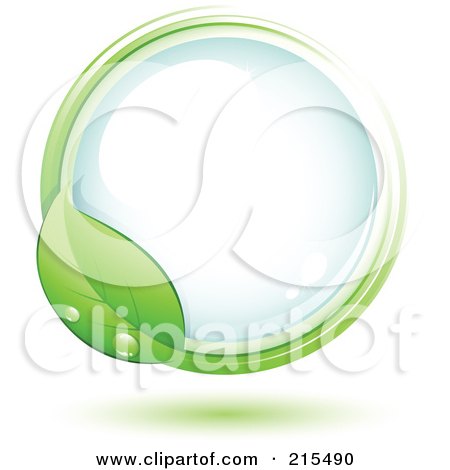 Royalty-Free (RF) Clipart Illustration of a Green Leaf Wet With Dew, Circling Around A Blue Orb by beboy