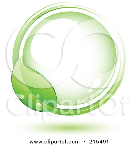 Royalty-Free (RF) Clipart Illustration of a Green Leaf Wet With Dew, Circling Around A Green Orb by beboy