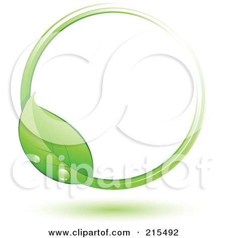 Royalty-Free (RF) Clipart Illustration of a Green Leaf Wet With Dew, Circling Around White Space by beboy