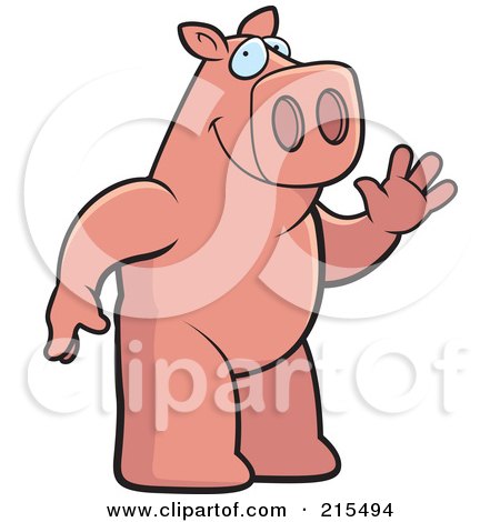 Royalty-Free (RF) Clipart Illustration of a Friendly Pig Standing On His Hind Legs And Waving by Cory Thoman