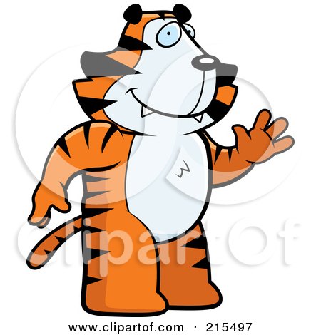 Royalty-Free (RF) Clipart Illustration of a Friendly Tiger Standing On His Hind Legs And Waving by Cory Thoman