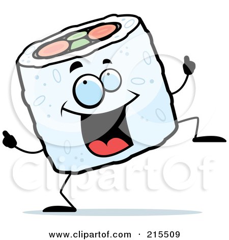 Royalty-Free (RF) Clipart Illustration of a Happy Dancing Sushi Character by Cory Thoman
