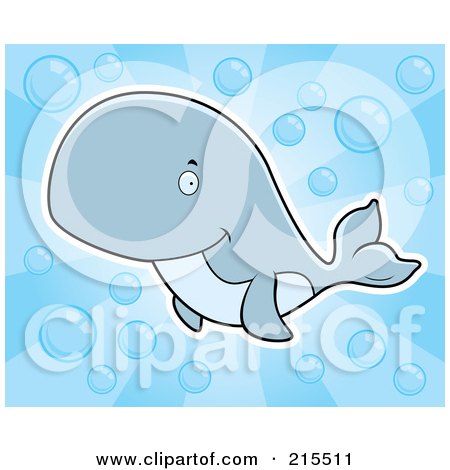 Royalty-Free (RF) Clipart Illustration of a Cute Blue Whale Swimming Through Bubbles by Cory Thoman