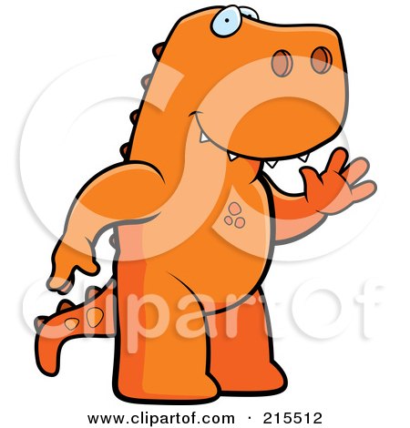 Royalty-Free (RF) Clipart Illustration of a Friendly T Rex Standing On His Hind Legs And Waving by Cory Thoman