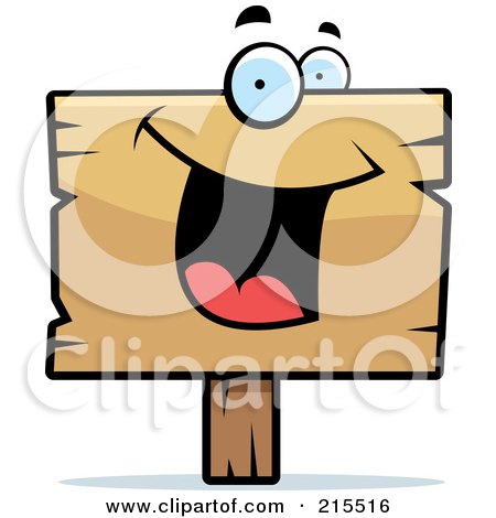 Royalty-Free (RF) Clipart Illustration of a Happy Smiling Wood Sign Character by Cory Thoman