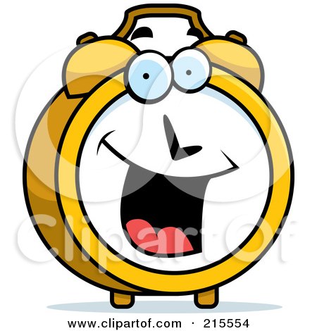 Royalty-Free (RF) Clipart Illustration of a Happy Smiling Alarm Clock Character by Cory Thoman