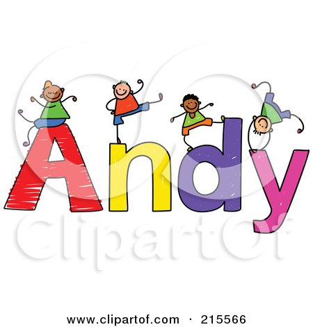 Royalty-Free (RF) Clipart Illustration of a Childs Sketch Of Boys Playing On The Name Andy by Prawny