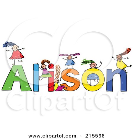 Royalty-Free (RF) Clipart Illustration of a Childs Sketch Of Girls Playing On The Name Alison by Prawny