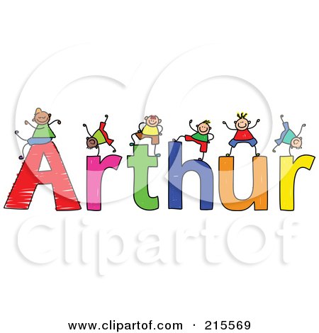 Royalty-Free (RF) Clipart Illustration of a Childs Sketch Of Boys Playing On The Name Arthur by Prawny