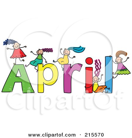 Royalty-Free (RF) Clipart Illustration of a Childs Sketch Of Girls Playing On The Name April by Prawny