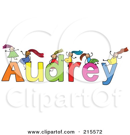 Royalty-Free (RF) Clipart Illustration of a Childs Sketch Of Girls Playing On The Name Audrey by Prawny