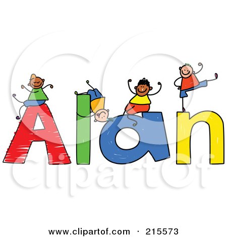 Royalty-Free (RF) Clipart Illustration of a Childs Sketch Of Boys Playing On The Name Alan by Prawny