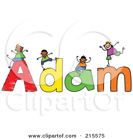 Royalty-Free (RF) Clipart Illustration of a Childs Sketch Of Boys Playing On The Name Adam by Prawny