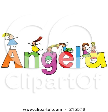 Royalty-Free (RF) Clipart Illustration of a Childs Sketch Of Girls Playing On The Name Angela by Prawny