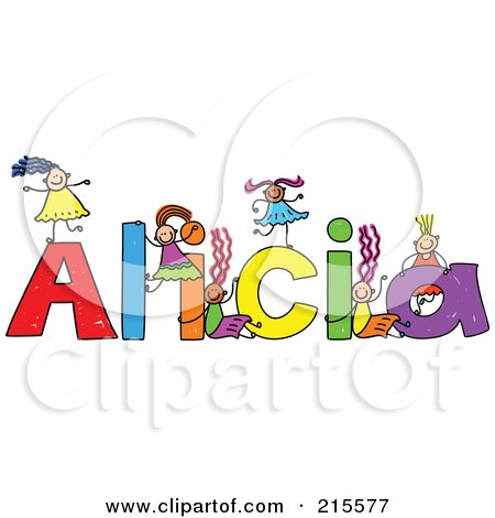Royalty-Free (RF) Clipart Illustration of a Childs Sketch Of Girls Playing On The Name Alicia by Prawny