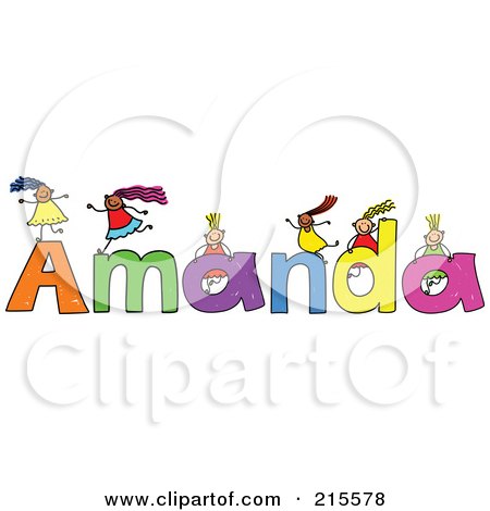 Royalty-Free (RF) Clipart Illustration of a Childs Sketch Of Girls Playing On The Name Amanda by Prawny