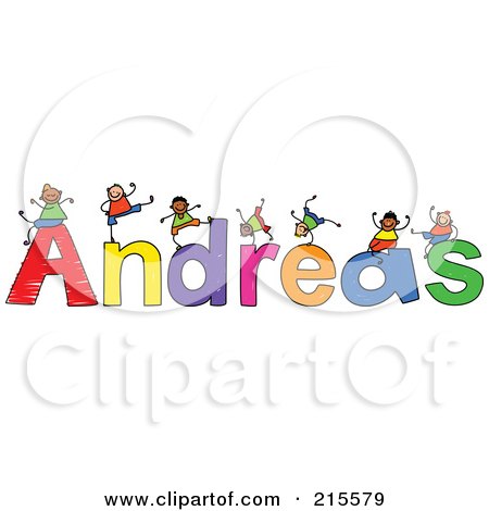 Royalty-Free (RF) Clipart Illustration of a Childs Sketch Of Boys Playing On The Name Andreas by Prawny