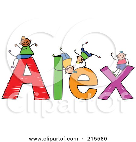Royalty-Free (RF) Clipart Illustration of a Childs Sketch Of Boys Playing On The Name Alex by Prawny