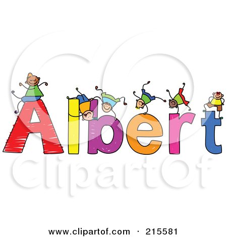 Royalty-Free (RF) Clipart Illustration of a Childs Sketch Of Boys Playing On The Name Albert by Prawny