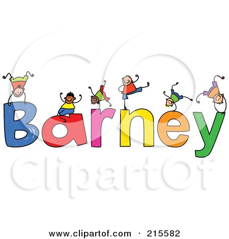 Royalty-Free (RF) Clipart Illustration of a Childs Sketch Of Boys Playing On The Name Barney by Prawny