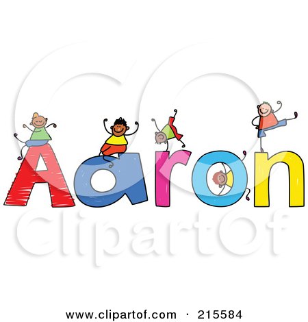 Royalty-Free (RF) Clipart Illustration of a Childs Sketch Of Boys Playing On The Name Aaron by Prawny