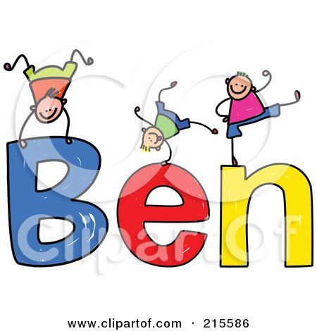 Royalty-Free (RF) Clipart Illustration of a Childs Sketch Of Boys Playing On The Name Ben by Prawny
