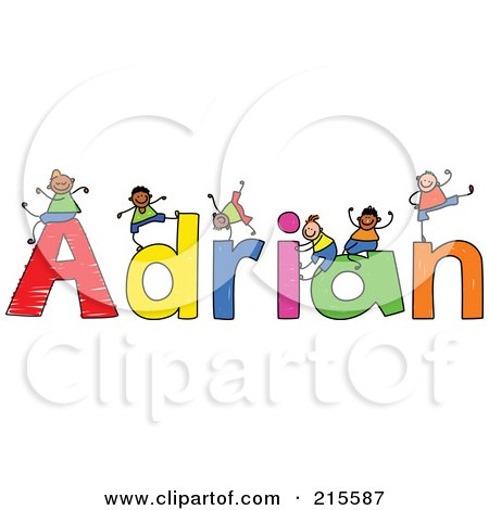 Royalty-Free (RF) Clipart Illustration of a Childs Sketch Of Boys Playing On The Name Adrian by Prawny