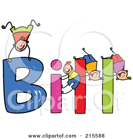 Royalty-Free (RF) Clipart Illustration of a Childs Sketch Of Boys Playing On The Name Bill by Prawny