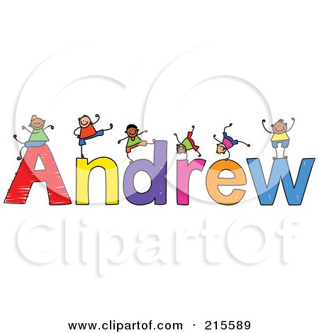 Royalty-Free (RF) Clipart Illustration of a Childs Sketch Of Boys Playing On The Name Andrew by Prawny