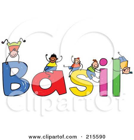 Royalty-Free (RF) Clipart Illustration of a Childs Sketch Of Boys Playing On The Name Basil by Prawny