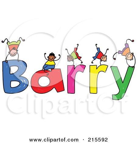 Royalty-Free (RF) Clipart Illustration of a Childs Sketch Of Boys Playing On The Name Barry by Prawny