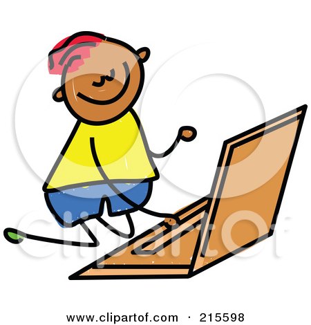 Royalty-Free (RF) Clipart Illustration of a Childs Sketch Of A Boy Using A Laptop by Prawny