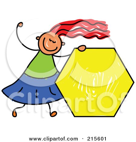 Royalty-Free (RF) Clipart Illustration of a Childs Sketch Of A Girl Holding A Yellow Hexagon by Prawny